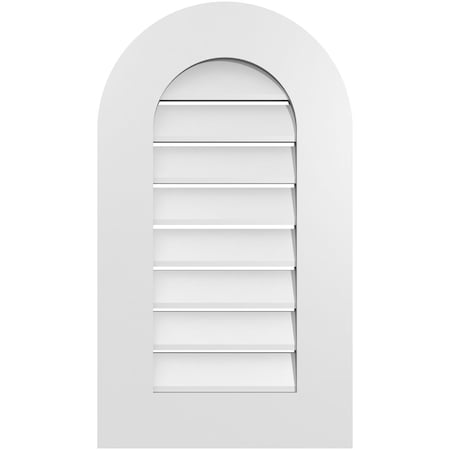 Ekena Millwork Round Top Surface Mount PVC Gable Vent: Functional, w/ 3-1/2"W x 1"P Standard Frame, 16"W x 28"H GVPRT16X2801SF